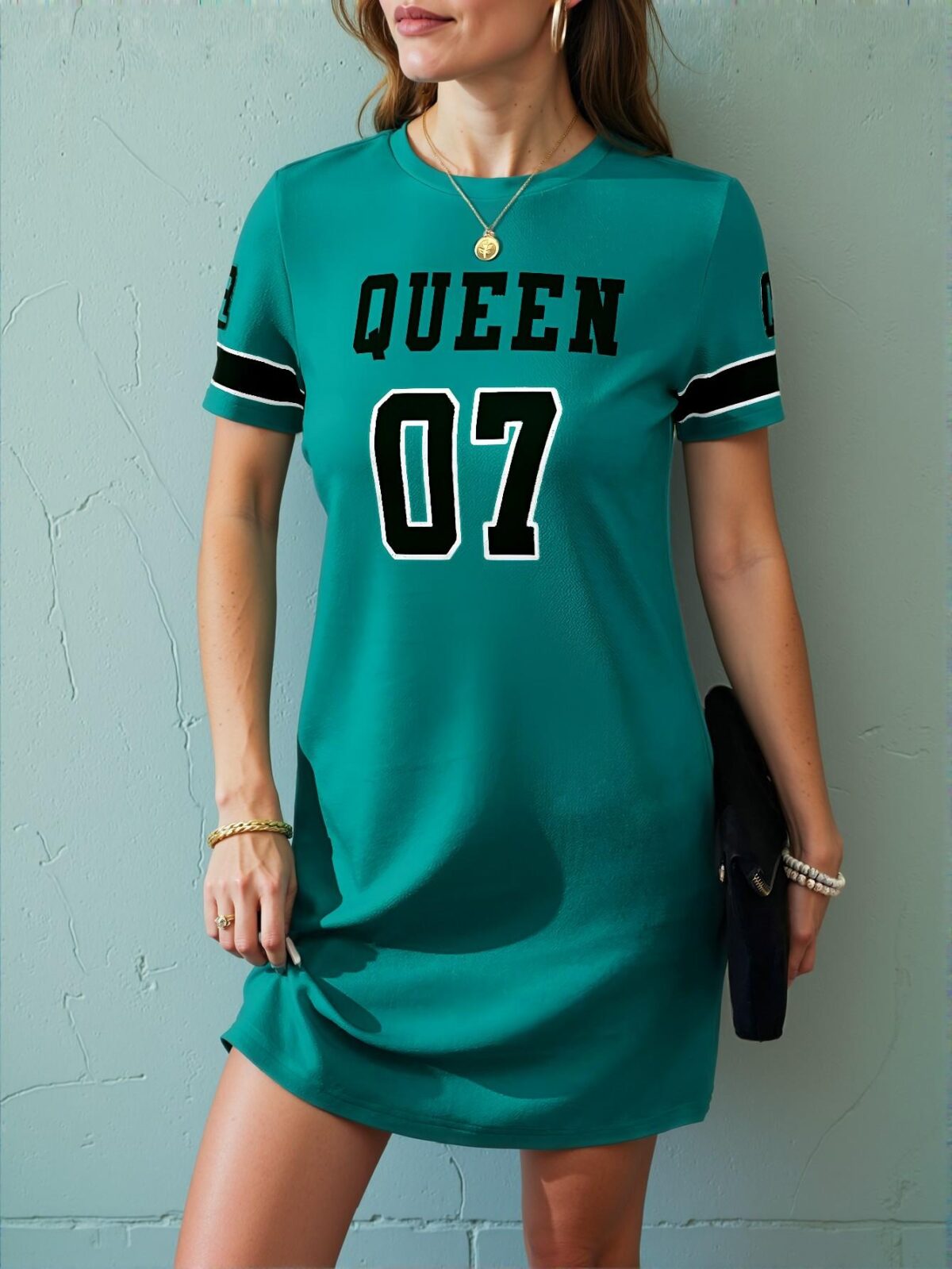 Elegant Blue Refreshing Summer Festival Graphic Tee Dress for Effortless Spring and Summer Style, Chic, Classy and Trendy Fashion to Dress to Impress - Image 5