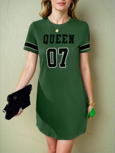 Elegant Green Sporty Casual T-Shirt Dress Featuring Luneh Summer Music Festival Pattern for Spring and Summer - Chic, Classy and Trendy Fashion Style to Dress to Impress