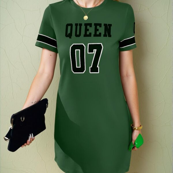 Elegant Green Sporty Casual T-Shirt Dress Featuring Luneh Summer Music Festival Pattern for Spring and Summer - Chic, Classy and Trendy Fashion Style to Dress to Impress