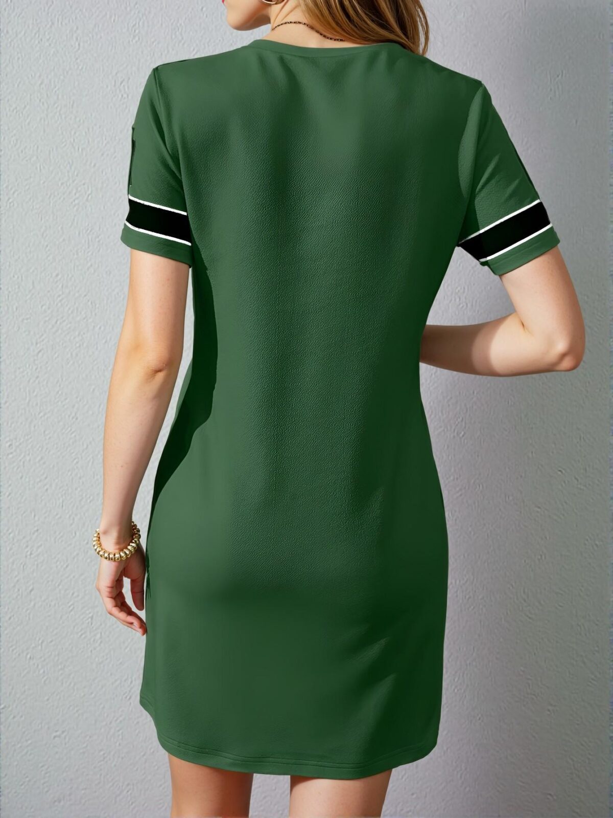 Elegant Green Sporty Casual T-Shirt Dress Featuring Luneh Summer Music Festival Pattern for Spring and Summer - Chic, Classy and Trendy Fashion Style to Dress to Impress - Image 2