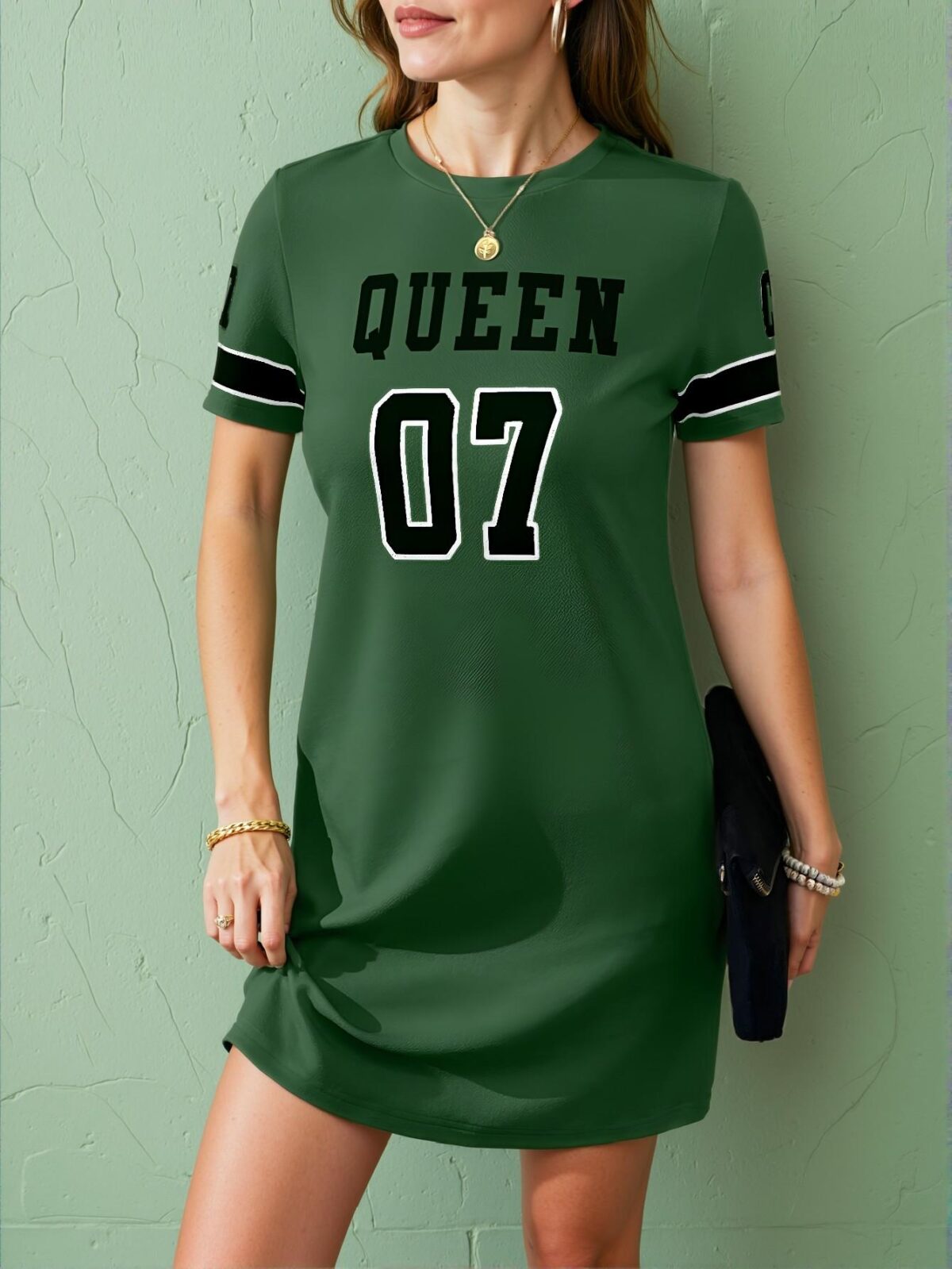 Elegant Green Sporty Casual T-Shirt Dress Featuring Luneh Summer Music Festival Pattern for Spring and Summer - Chic, Classy and Trendy Fashion Style to Dress to Impress - Image 3