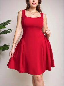 Elegant Red Casual Flared Sundress with Ruffle Hem and Pockets, Perfect for Dates, Parties, and Weddings – Chic, Classy and Trendy Fashion Style to Dress to Impress