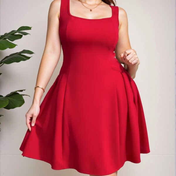 Elegant Red Casual Flared Sundress with Ruffle Hem and Pockets, Perfect for Dates, Parties, and Weddings – Chic, Classy and Trendy Fashion Style to Dress to Impress