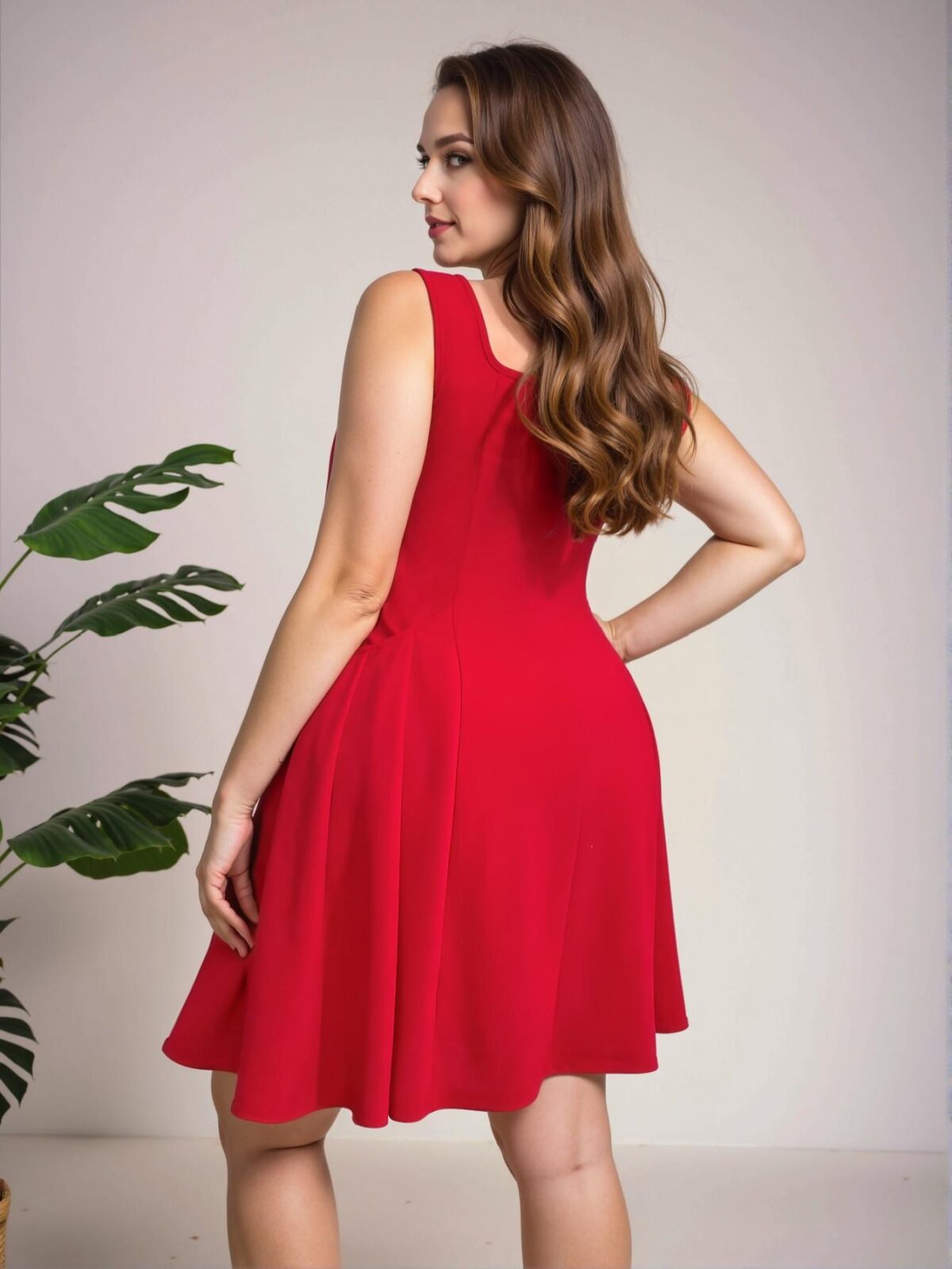 Elegant Red Casual Flared Sundress with Ruffle Hem and Pockets, Perfect for Dates, Parties, and Weddings – Chic, Classy and Trendy Fashion Style to Dress to Impress - Image 2
