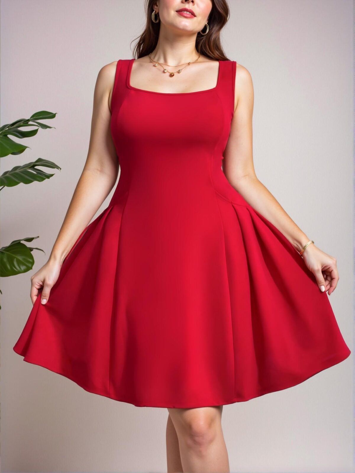 Elegant Red Casual Flared Sundress with Ruffle Hem and Pockets, Perfect for Dates, Parties, and Weddings – Chic, Classy and Trendy Fashion Style to Dress to Impress - Image 3