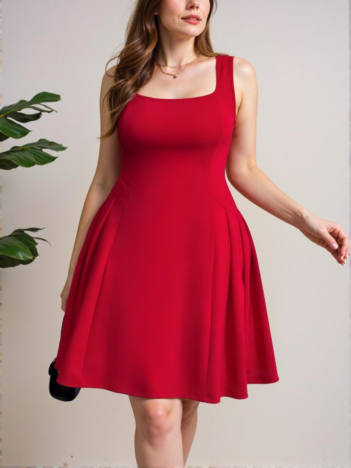 Elegant Red Casual Flared Sundress with Ruffle Hem and Pockets, Perfect for Dates, Parties, and Weddings – Chic, Classy and Trendy Fashion Style to Dress to Impress - Image 5