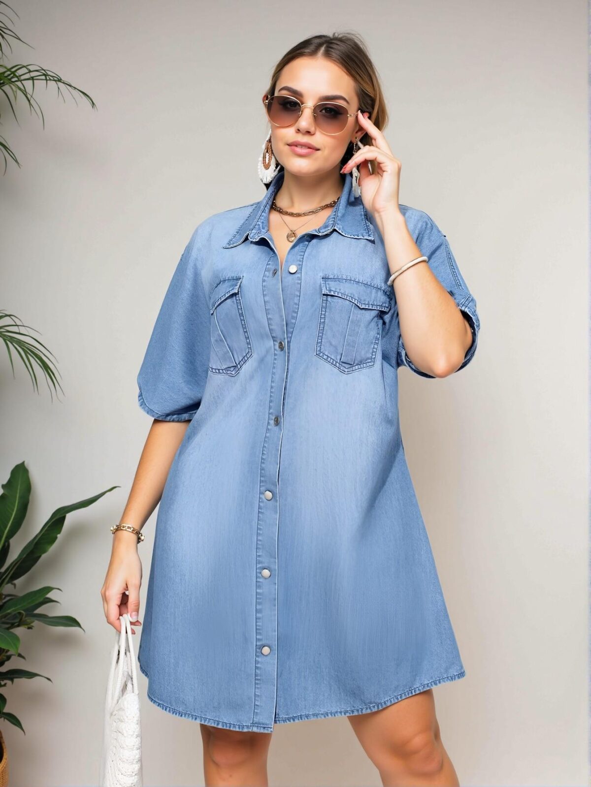 Elegant Blue Denim Shirt Dress for Summer and Beyond - Perfect for Vacation, Festivals, Office, and Casual Outings - Chic, Classy, and Trendy Fashion Style to Dress to Impress - Image 4