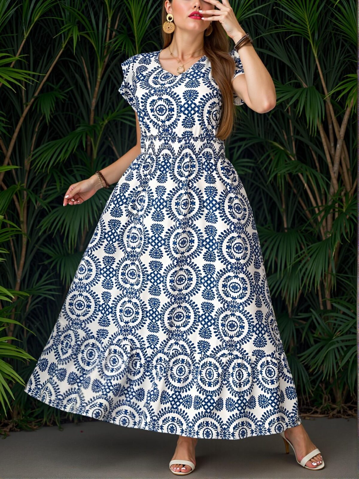 Elegant Blue Boho Paisley Print Maxi Dress for Vacation and Festivals - Chic, Classy and Trendy Fashion Style to Dress to Impress