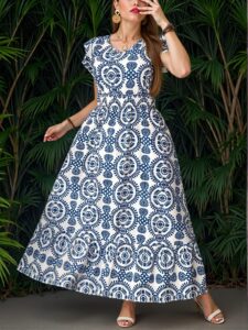 Elegant Blue Boho Paisley Print Maxi Dress for Vacation and Festivals - Chic, Classy and Trendy Fashion Style to Dress to Impress