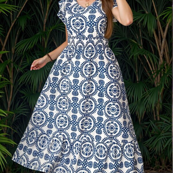 Elegant Blue Boho Paisley Print Maxi Dress for Vacation and Festivals - Chic, Classy and Trendy Fashion Style to Dress to Impress