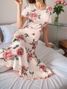 Elegant Multicolor Floral Print Mini Nightgown, Stylish and Comfortable for Spring and Summer - Chic, Classy and Trendy Fashion Style to Dress to Impress