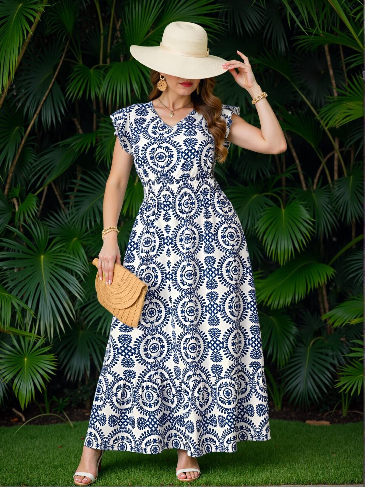 Elegant Blue Boho Paisley Print Maxi Dress for Vacation and Festivals - Chic, Classy and Trendy Fashion Style to Dress to Impress - Image 5