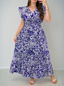 Elegant Blue Boho Paisley Print Maxi Dress for Vacation and Spring Festivals, Chic, Classy and Trendy Fashion Style to Dress to Impress