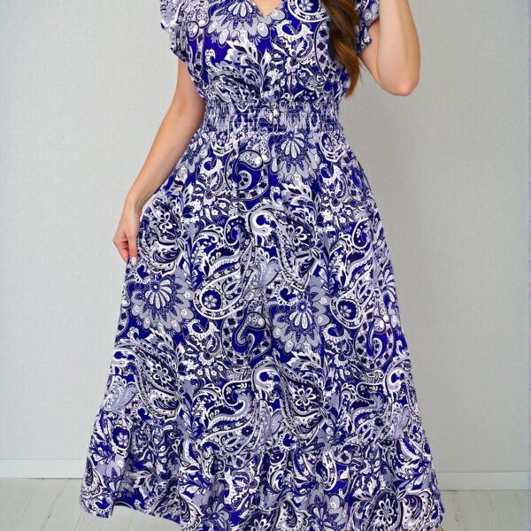 Elegant Blue Boho Paisley Print Maxi Dress for Vacation and Spring Festivals, Chic, Classy and Trendy Fashion Style to Dress to Impress