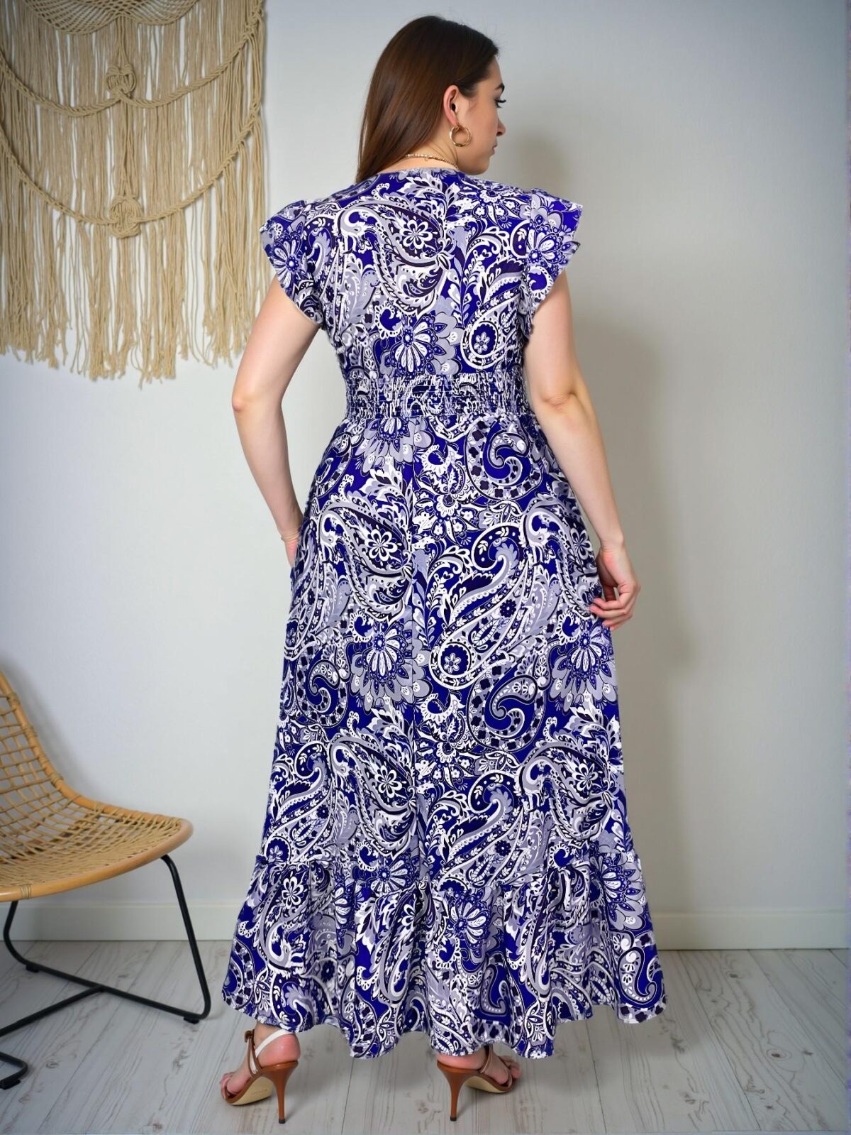 Elegant Blue Boho Paisley Print Maxi Dress for Vacation and Spring Festivals, Chic, Classy and Trendy Fashion Style to Dress to Impress - Image 2