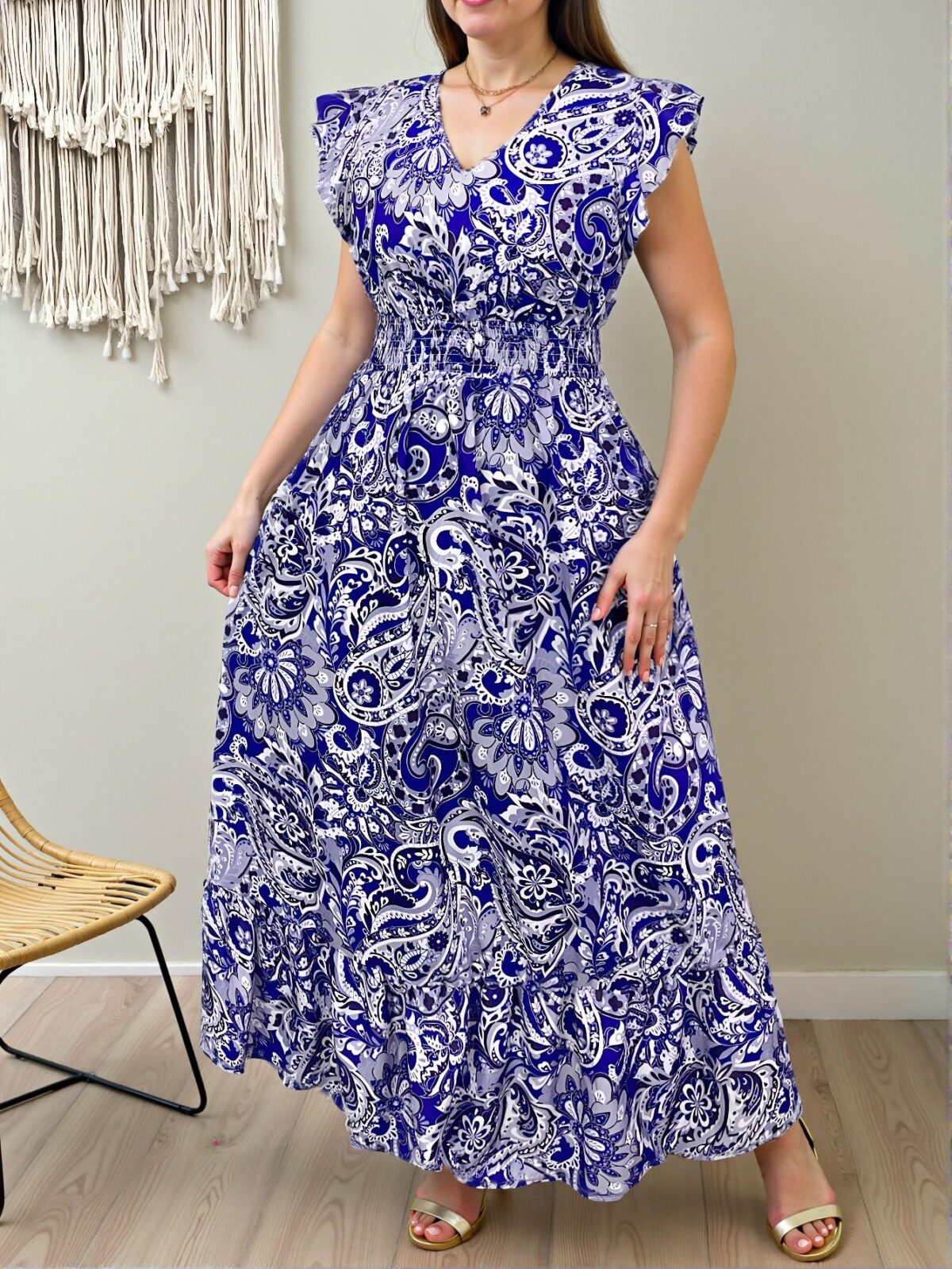 Elegant Blue Boho Paisley Print Maxi Dress for Vacation and Spring Festivals, Chic, Classy and Trendy Fashion Style to Dress to Impress - Image 4