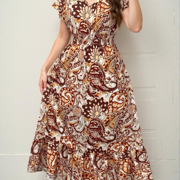 Elegant Brown Bohemian Long Paisley Print Dress for Casual Spring and Summer Outings - Chic, Classy and Trendy Fashion Style to Dress to Impress