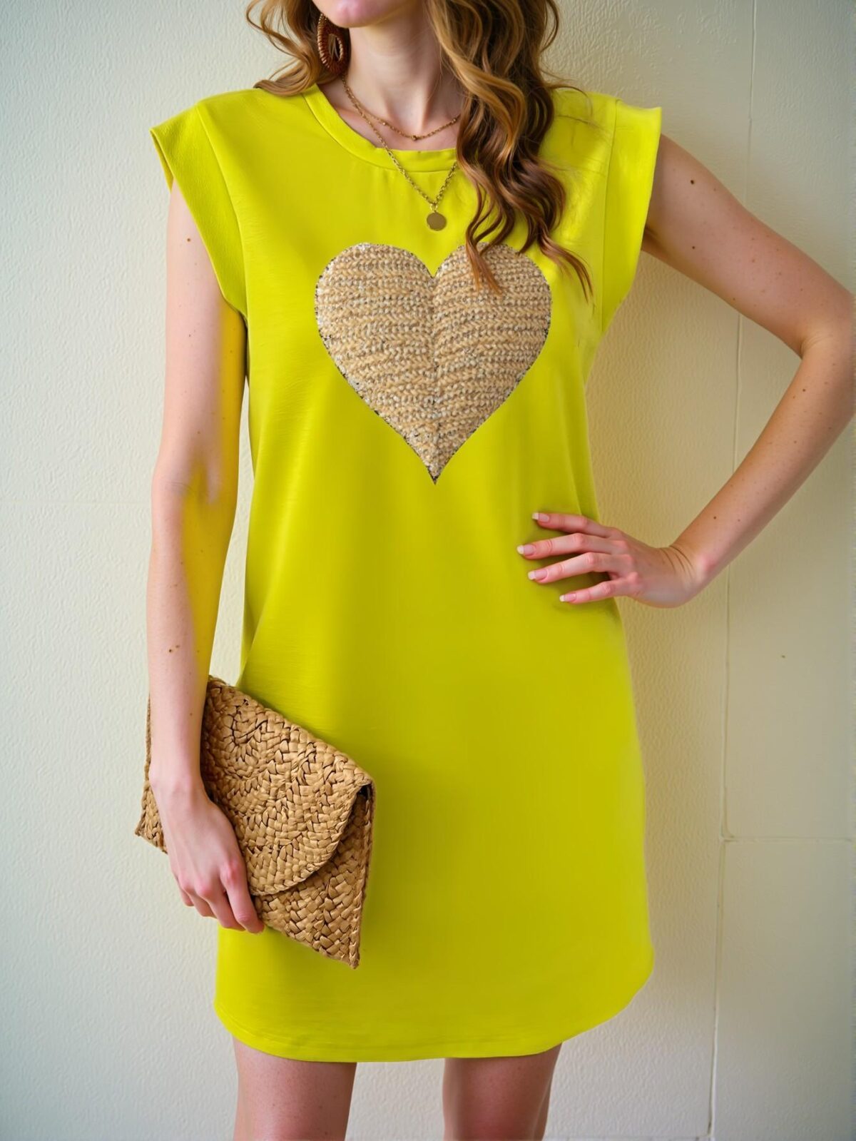Elegant Yellow Heart-Printed Sleeveless Round Neck Casual Dress for Spring and Summer - Chic, Classy and Trendy Fashion Style to Dress to Impress - Image 3