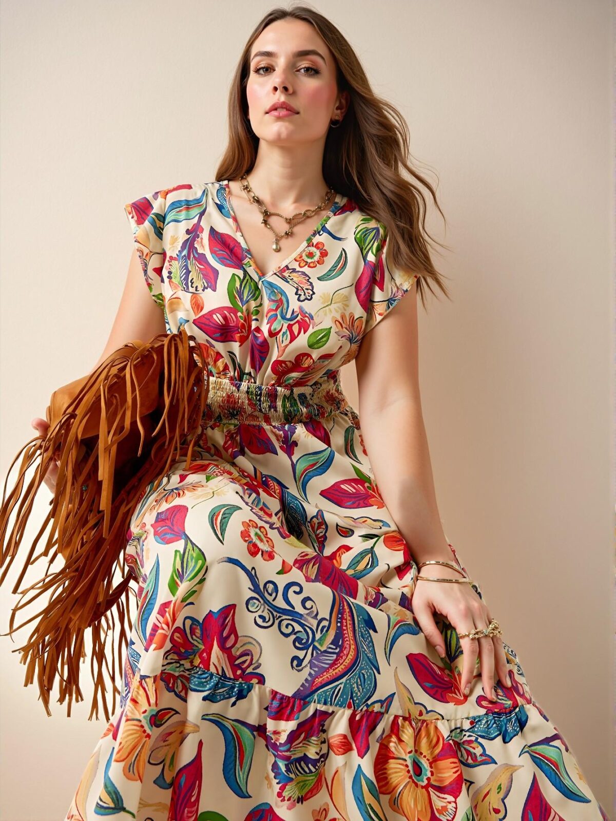 Elegant Multicolor Bohemian Plus Size Dress for Summer Vacations and Spring Celebrations - Chic, Classy and Trendy Fashion Style to Dress to Impress