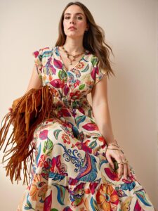 Elegant Multicolor Bohemian Plus Size Dress for Summer Vacations and Spring Celebrations - Chic, Classy and Trendy Fashion Style to Dress to Impress