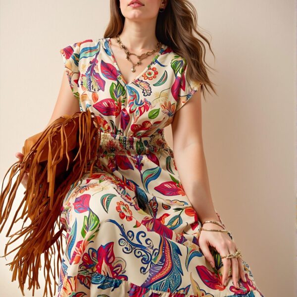 Elegant Multicolor Bohemian Plus Size Dress for Summer Vacations and Spring Celebrations - Chic, Classy and Trendy Fashion Style to Dress to Impress