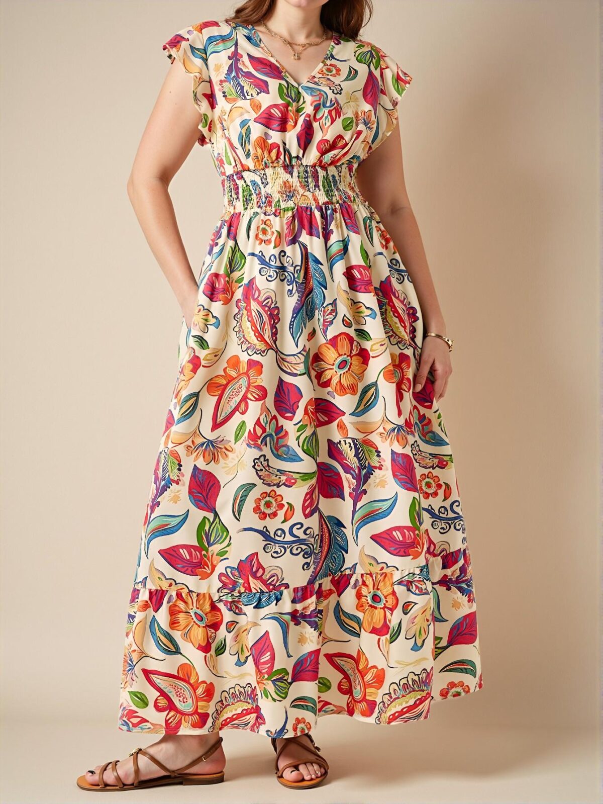 Elegant Multicolor Bohemian Plus Size Dress for Summer Vacations and Spring Celebrations - Chic, Classy and Trendy Fashion Style to Dress to Impress - Image 3