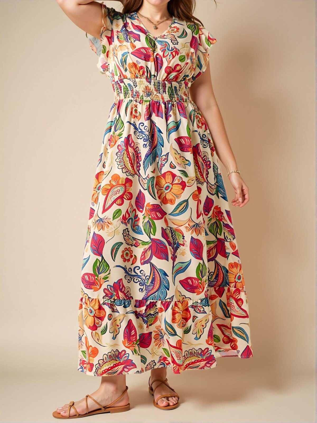 Elegant Multicolor Bohemian Plus Size Dress for Summer Vacations and Spring Celebrations - Chic, Classy and Trendy Fashion Style to Dress to Impress - Image 4