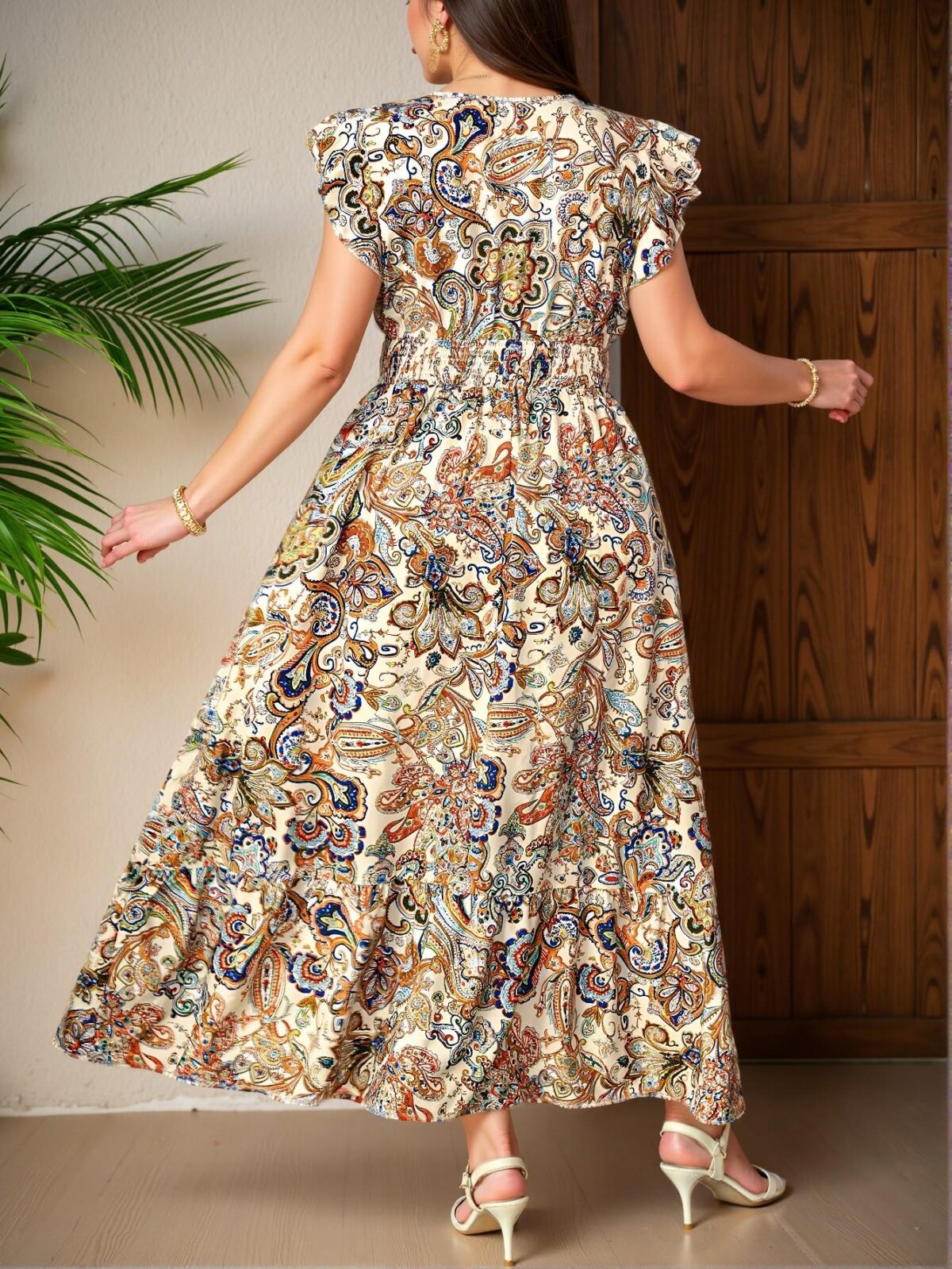 Elegant Multicolor Stylish Floral Print A-Line Dress with Puff Sleeves and Drawstring Waist, Ideal for Your Spring and Summer Vacations - Chic, Classy and Trendy Fashion Style to Dress to Impress - Image 2
