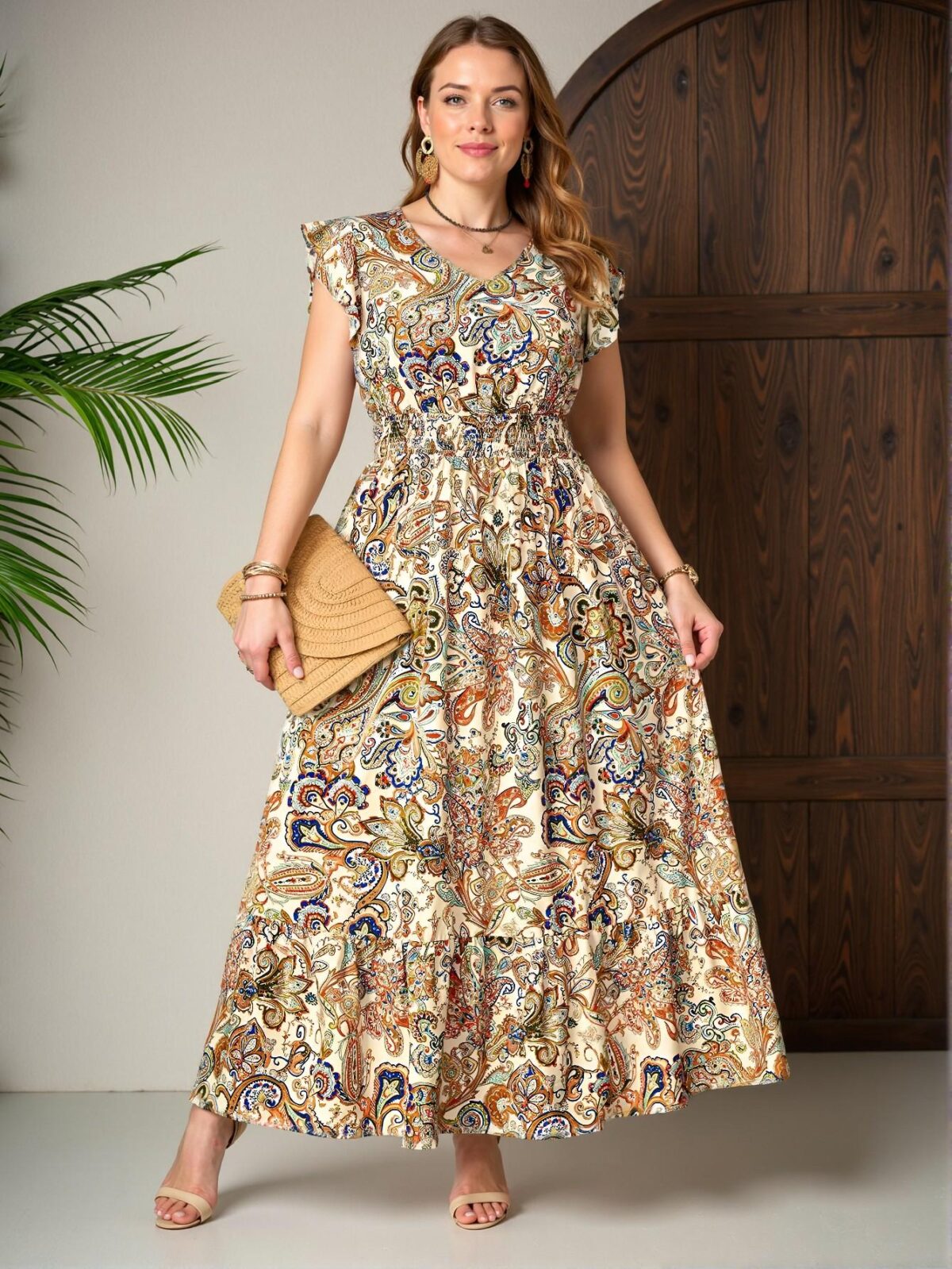 Elegant Multicolor Stylish Floral Print A-Line Dress with Puff Sleeves and Drawstring Waist, Ideal for Your Spring and Summer Vacations - Chic, Classy and Trendy Fashion Style to Dress to Impress - Image 3