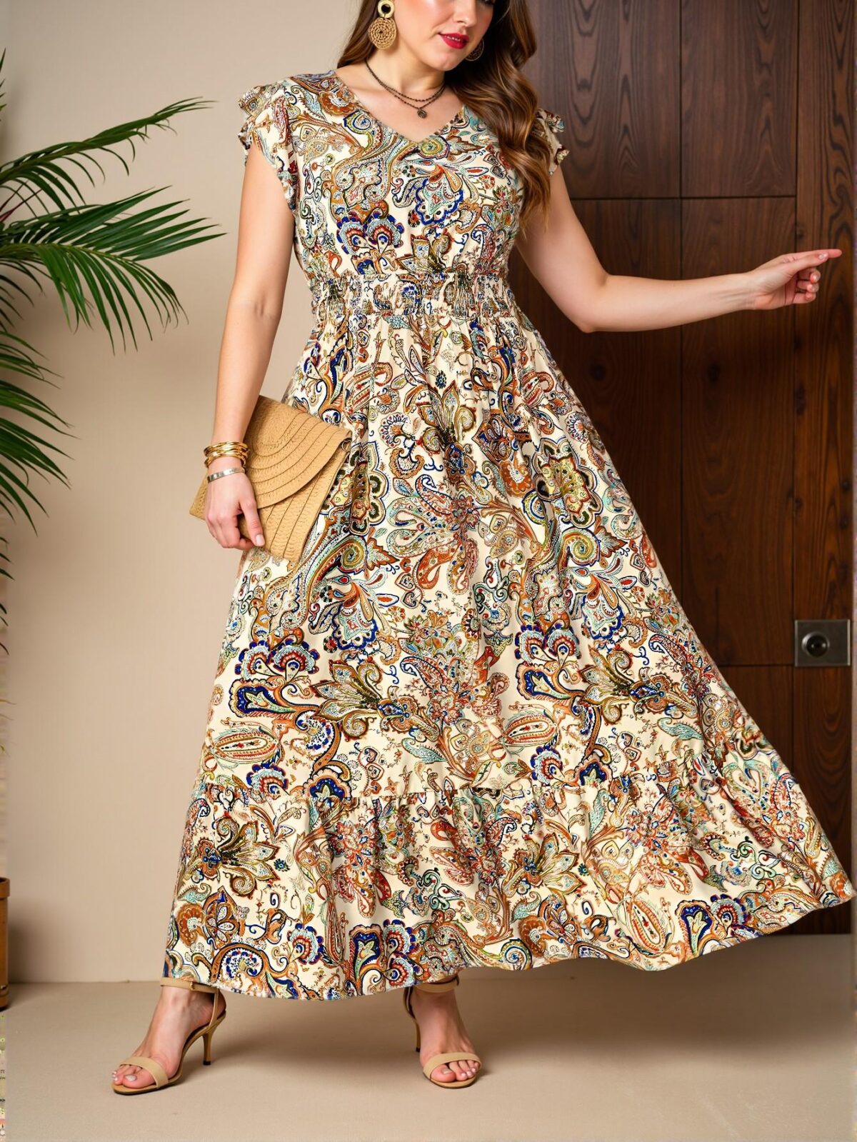Elegant Multicolor Stylish Floral Print A-Line Dress with Puff Sleeves and Drawstring Waist, Ideal for Your Spring and Summer Vacations - Chic, Classy and Trendy Fashion Style to Dress to Impress - Image 4
