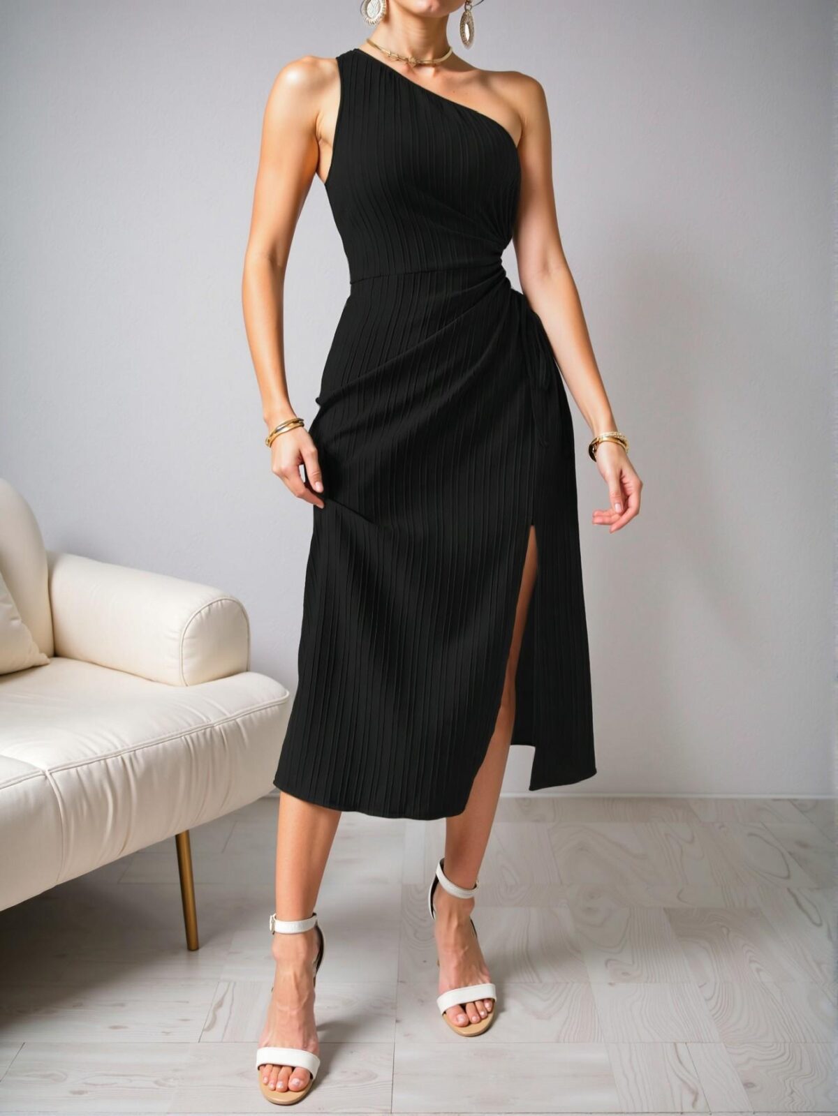 Elegant Black Chic Oblique Shoulder Maxi Dress for Women - Perfect for Spring and Summer Events - Chic, Classy, and Trendy Fashion Style to Dress to Impress - Image 4