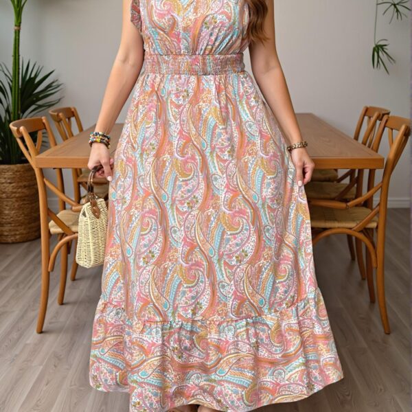 Elegant Multicolor Boho Paisley Print Maxi Dress for Relaxed Summer Vibes and Festive Celebrations "Chic, Classy and Trendy Fashion Style to Dress to Impress"