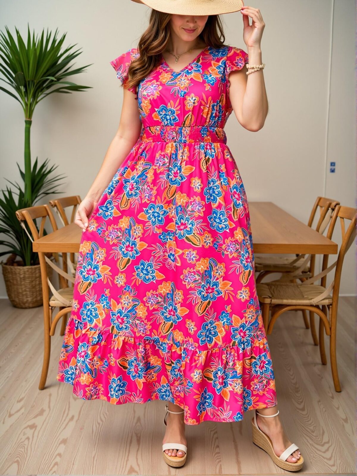 Elegant Pink Long Flounce Sleeve Maxi Dress with Paisley Print for Boho-Inspired Spring and Summer Gatherings - Chic, Classy, and Trendy Fashion Style to Dress to Impress