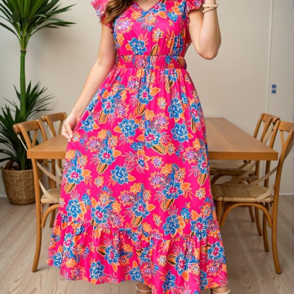 Elegant Pink Long Flounce Sleeve Maxi Dress with Paisley Print for Boho-Inspired Spring and Summer Gatherings - Chic, Classy, and Trendy Fashion Style to Dress to Impress