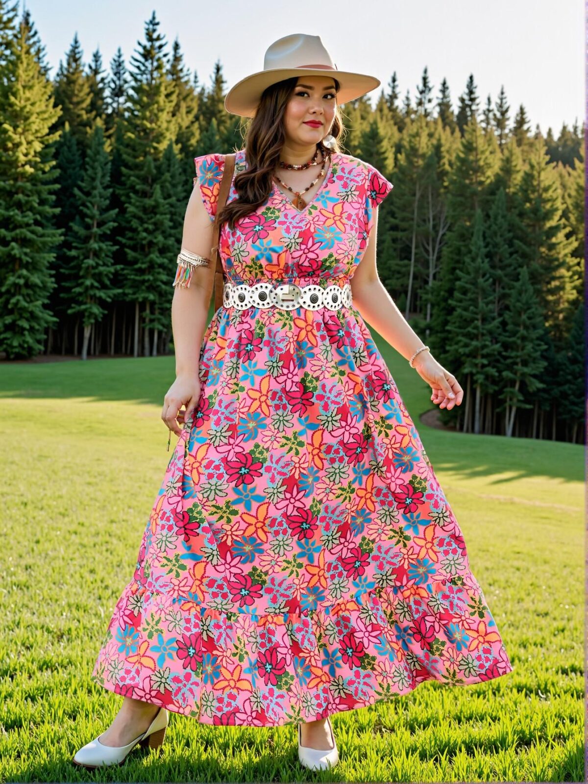 Elegant Pink A-Line Floral Print Shirred Detail Maxi Dress for Vacation, Weddings, and Festivals - Chic, Classy and Trendy Fashion Style to Dress to Impress - Image 5