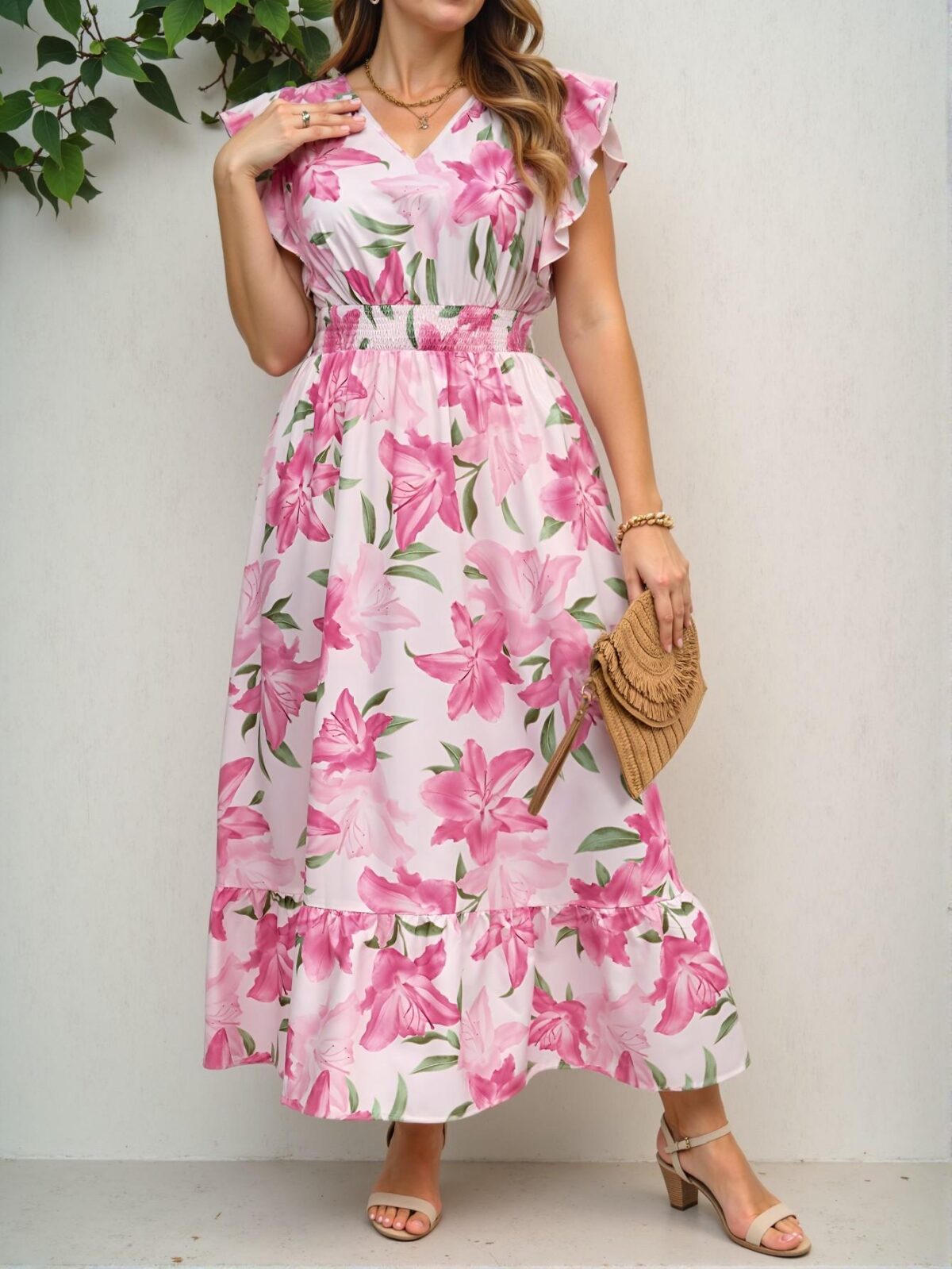 Elegant Pink Long Paisley Print Vacation Dress for Women – Ideal Boho Summer and Festival Attire for Spring Break Celebrations and Mother’s Day – Chic, Classy and Trendy Fashion Style to Dress to Impress - Image 3