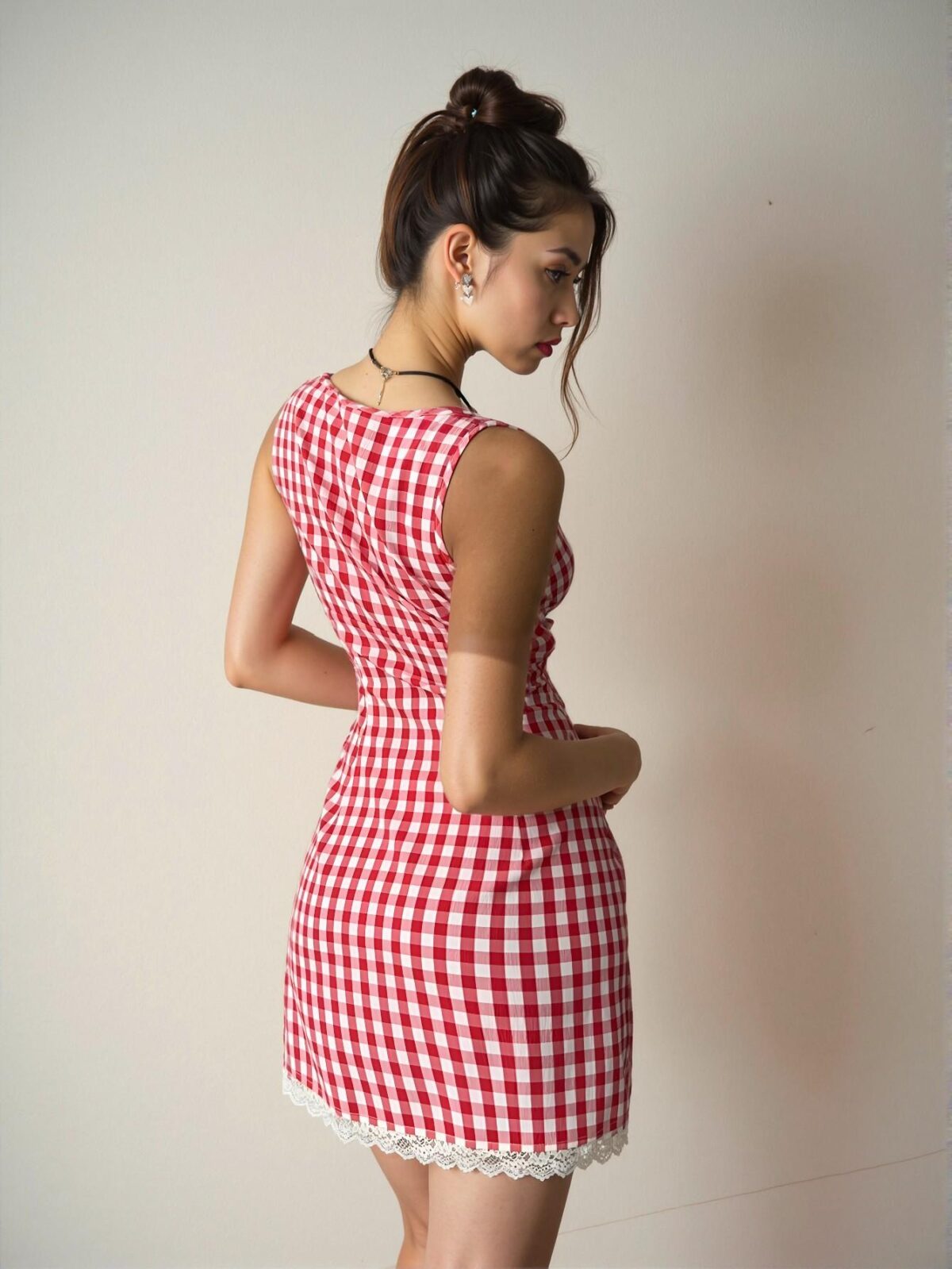 Elegant Red Flared A-Line Mini Dress with Contrast Lace for Women - Chic, Classy and Trendy Fashion Style to Dress to Impress - Image 2
