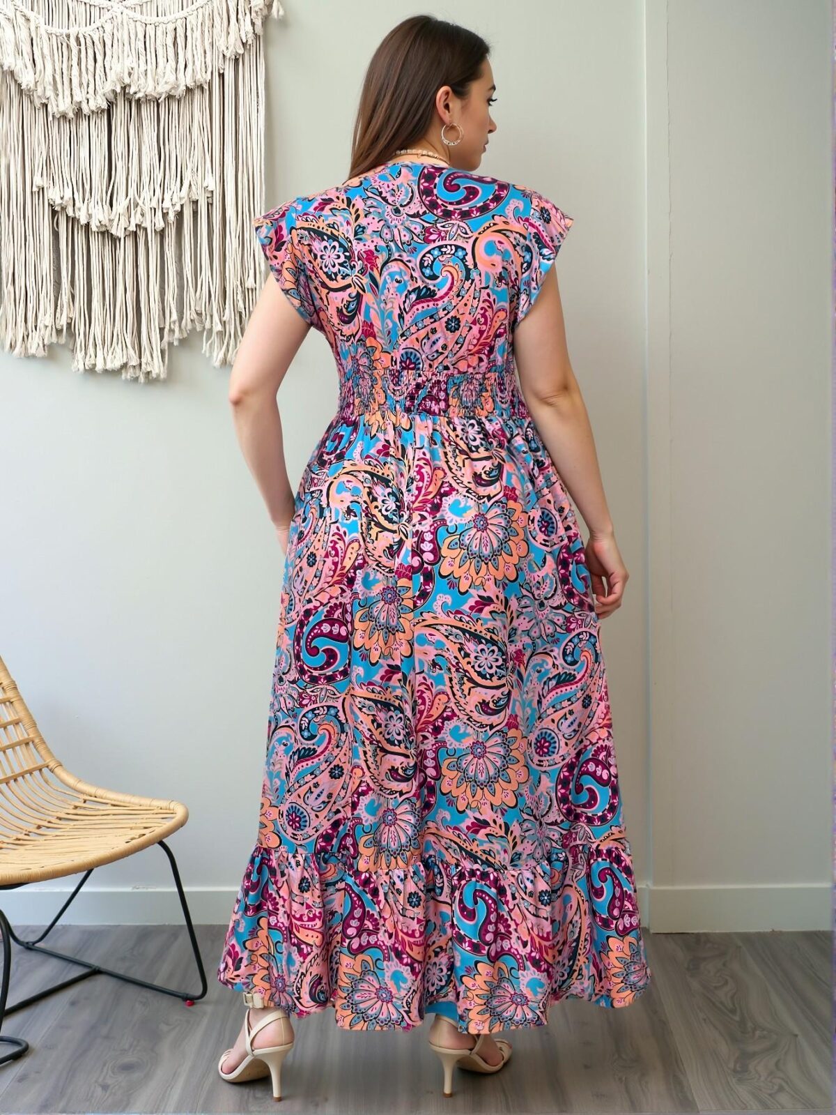 Elegant Baby Blue Flowing Boho Paisley Print Maxi Dress for Vacation and Spring Festival Outfits, Chic, Classy and Trendy Fashion Style to Dress to Impress - Image 2