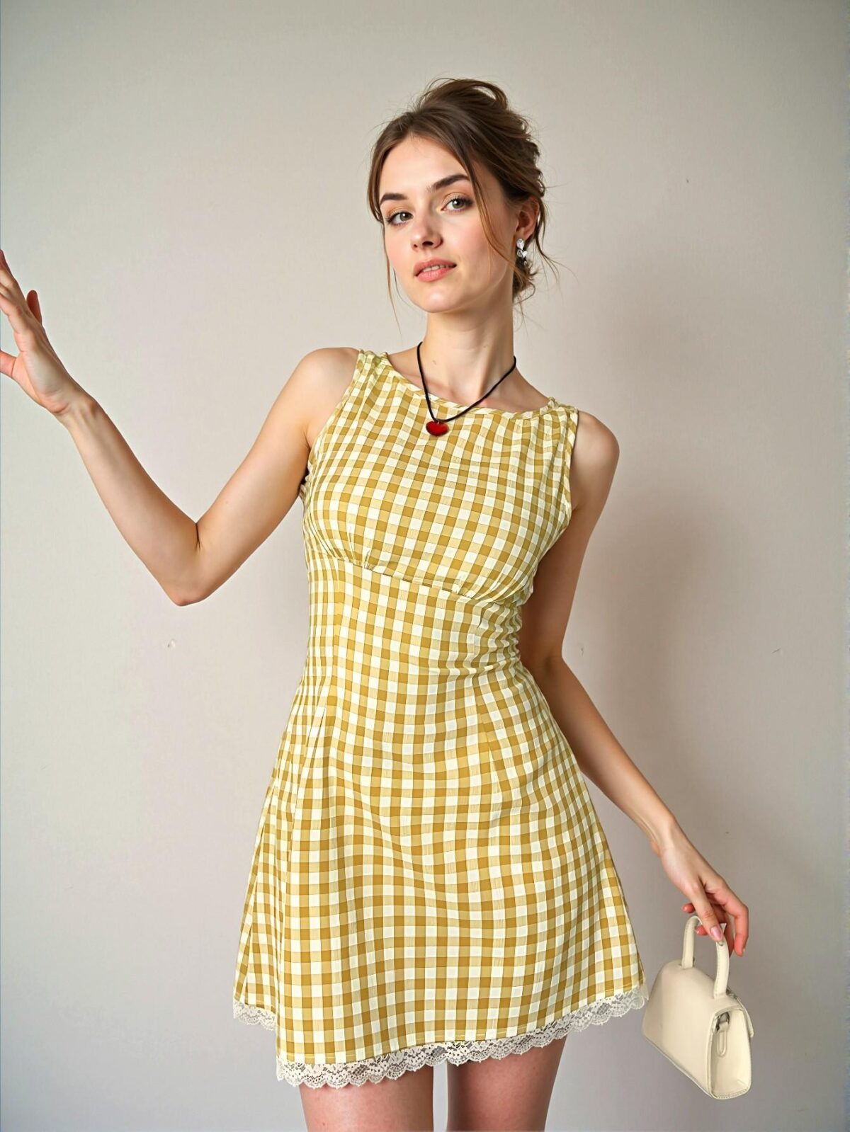 Elegant Butter Yellow Fitted Mini Dress with Plaid and Lace Details for Spring and Summer - Chic, Classy and Trendy Fashion Style to Dress to Impress