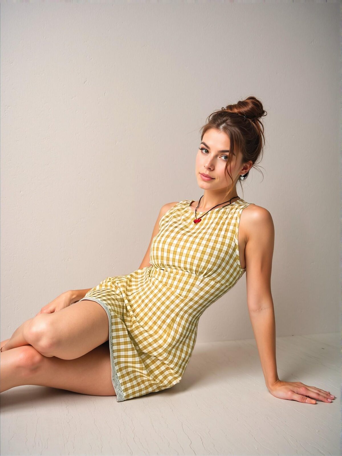 Elegant Butter Yellow Fitted Mini Dress with Plaid and Lace Details for Spring and Summer - Chic, Classy and Trendy Fashion Style to Dress to Impress - Image 3