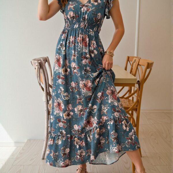 Elegant Teal Blue Flowy Maxi Dress with Paisley Print for Vacation and Casual Outings - Chic, Classy and Trendy Fashion Style to Dress to Impress