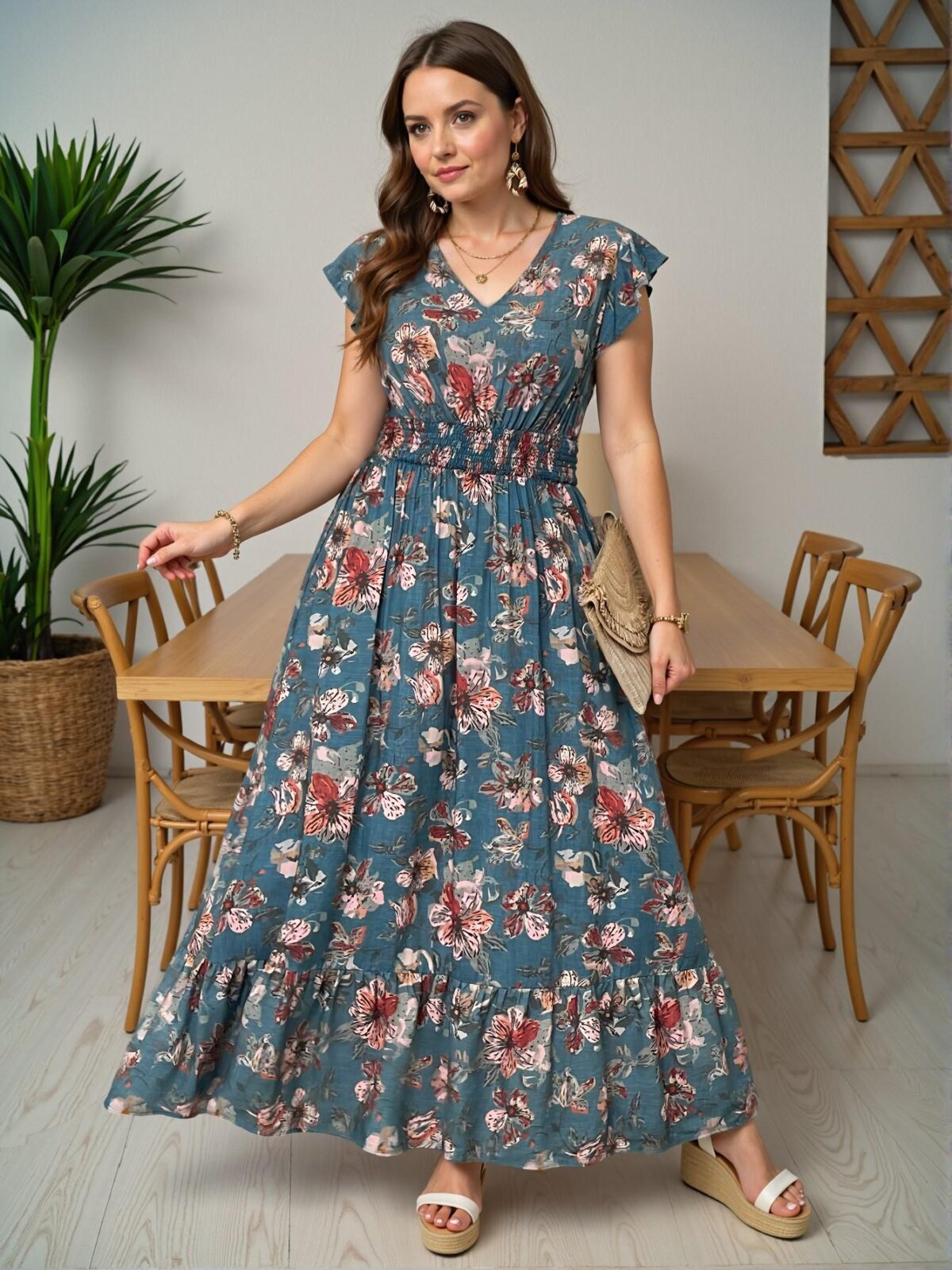 Elegant Teal Blue Flowy Maxi Dress with Paisley Print for Vacation and Casual Outings - Chic, Classy and Trendy Fashion Style to Dress to Impress - Image 4