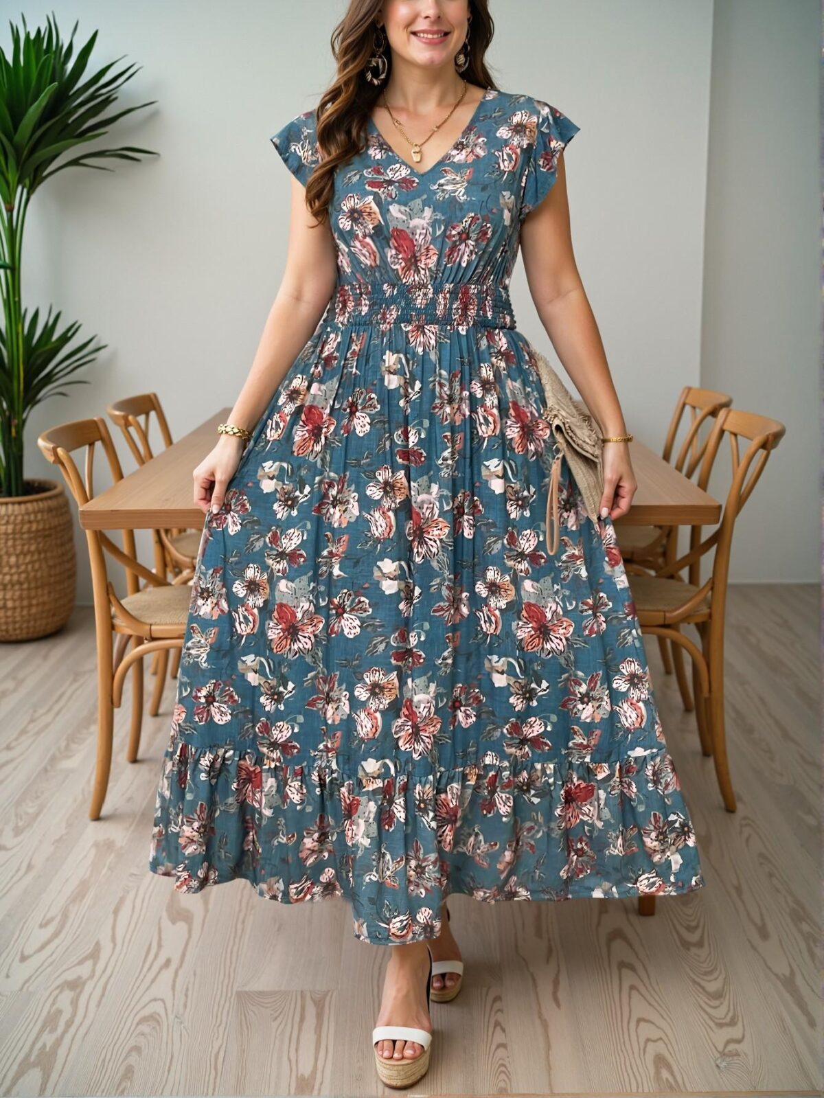 Elegant Teal Blue Flowy Maxi Dress with Paisley Print for Vacation and Casual Outings - Chic, Classy and Trendy Fashion Style to Dress to Impress - Image 5