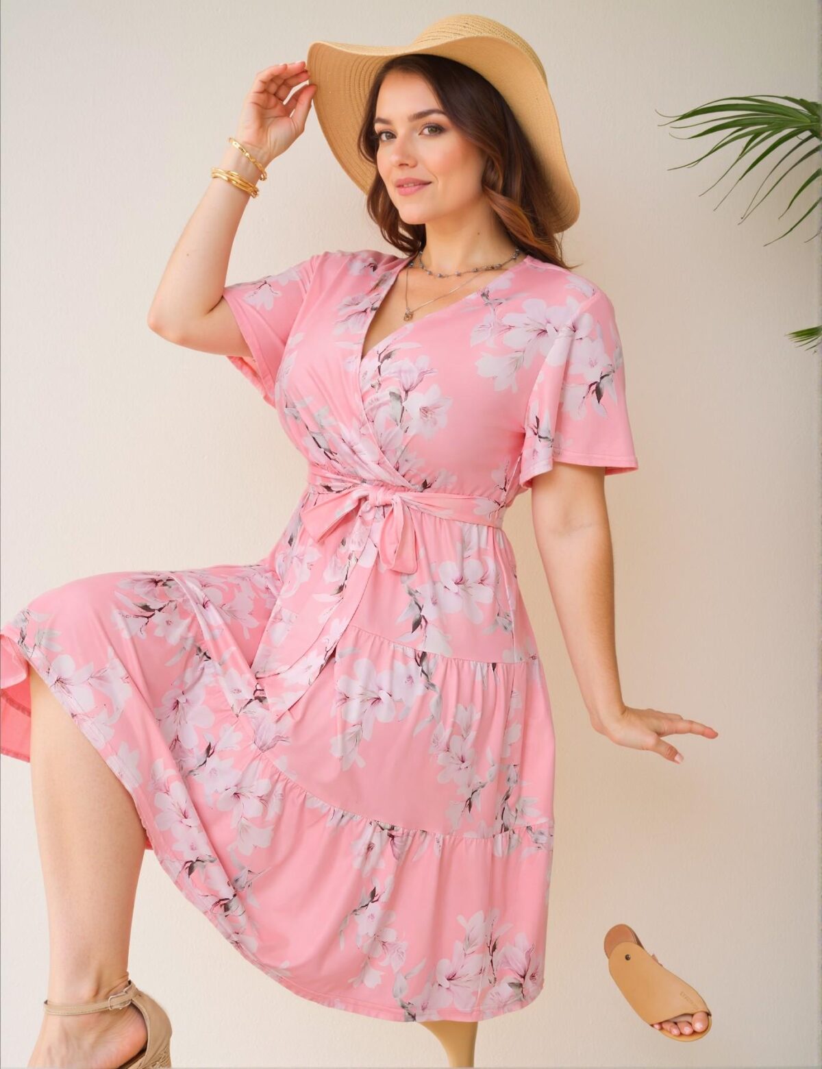 Elegant Pink Flared A-Line Midi Dress with Waist Tie for Warm Weather "Chic, Classy and Trendy Fashion Style to Dress to Impress"
