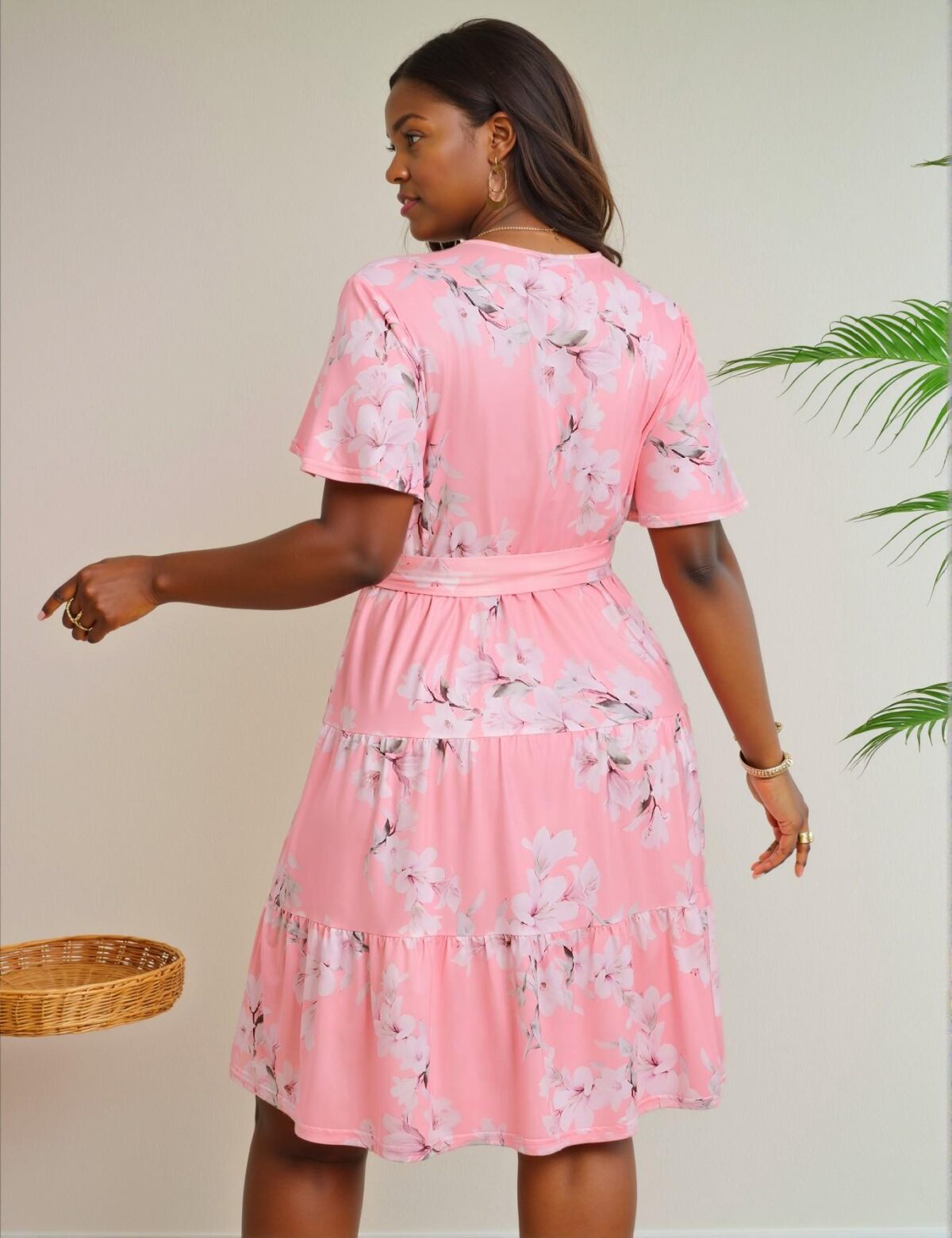 Elegant Pink Flared A-Line Midi Dress with Waist Tie for Warm Weather "Chic, Classy and Trendy Fashion Style to Dress to Impress" - Image 2