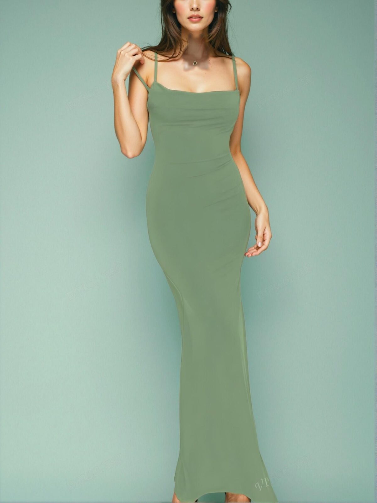Elegant Mint Green Bodycon Spaghetti Strap Dress with Slit and Ruffle Hem for Night Out, Weddings, and Beach Vacations – Chic, Classy and Trendy Fashion Style to Dress to Impress - Image 2