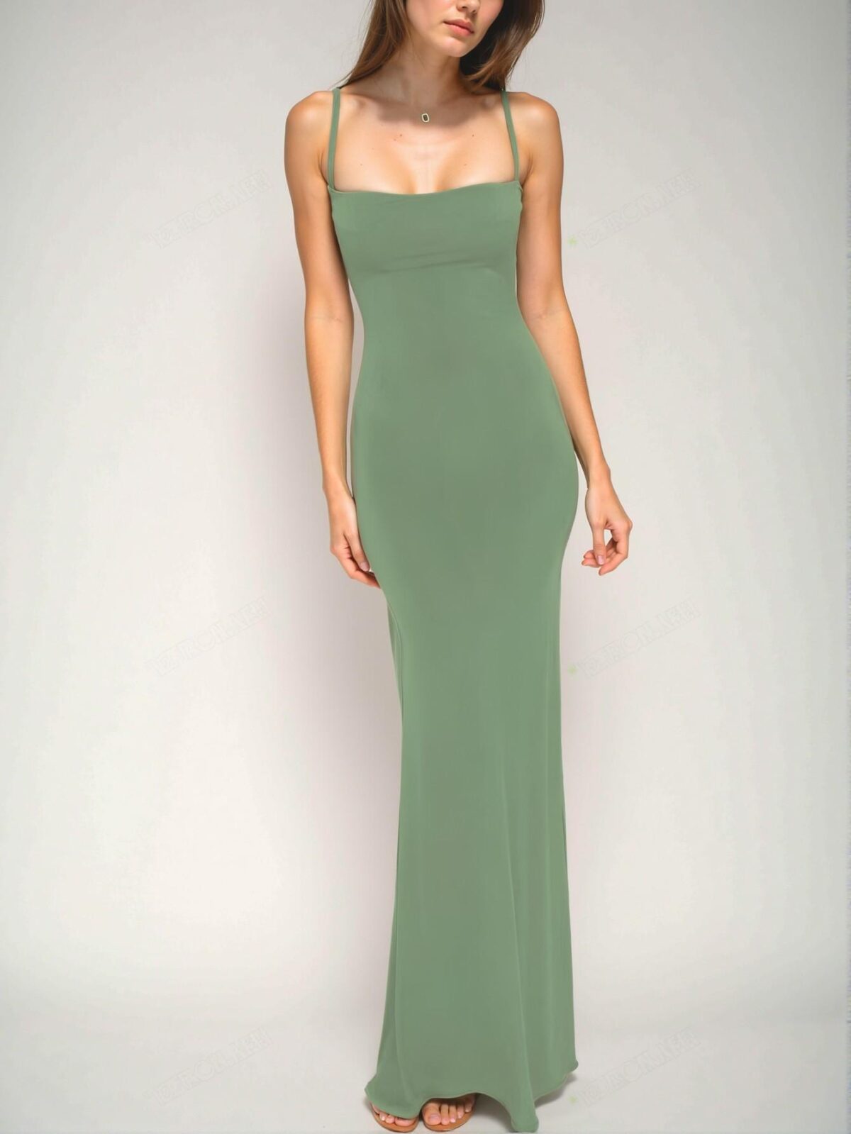 Elegant Mint Green Bodycon Spaghetti Strap Dress with Slit and Ruffle Hem for Night Out, Weddings, and Beach Vacations – Chic, Classy and Trendy Fashion Style to Dress to Impress - Image 3