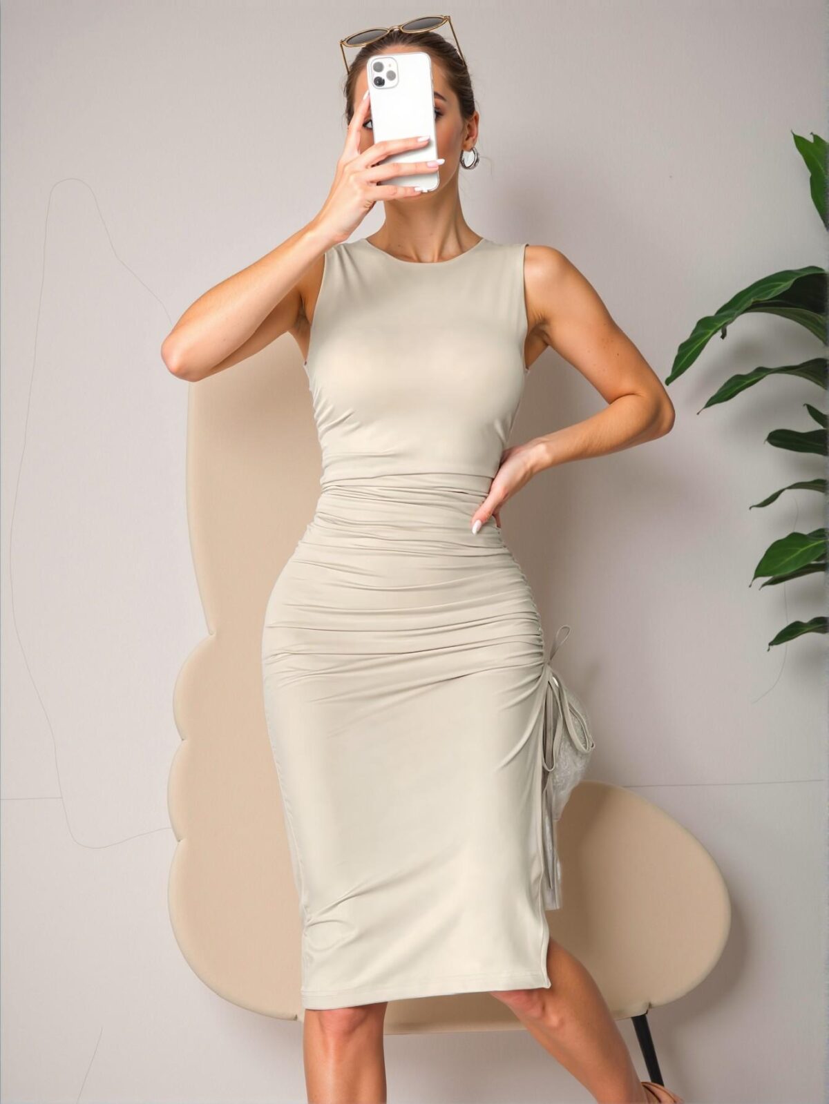 Elegant Apricot Stylish Knitted Sleeveless Bodycon Dress for Women Perfect for Spring and Summer Chic, Classy and Trendy Fashion Style to Dress to Impress - Image 3