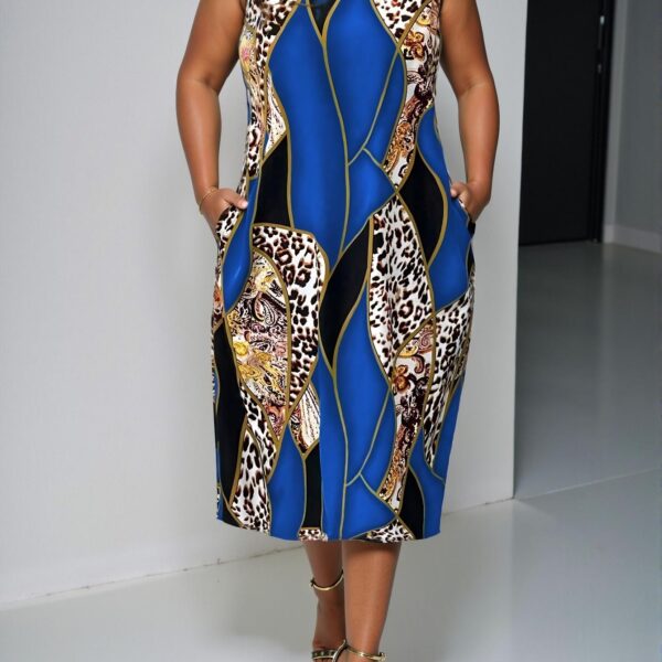 Elegant Blue Sleeveless Allover Print Maxi Dress with Pockets for Women’s Spring and Summer Style "Chic, Classy and Trendy Fashion Style to Dress to Impress"