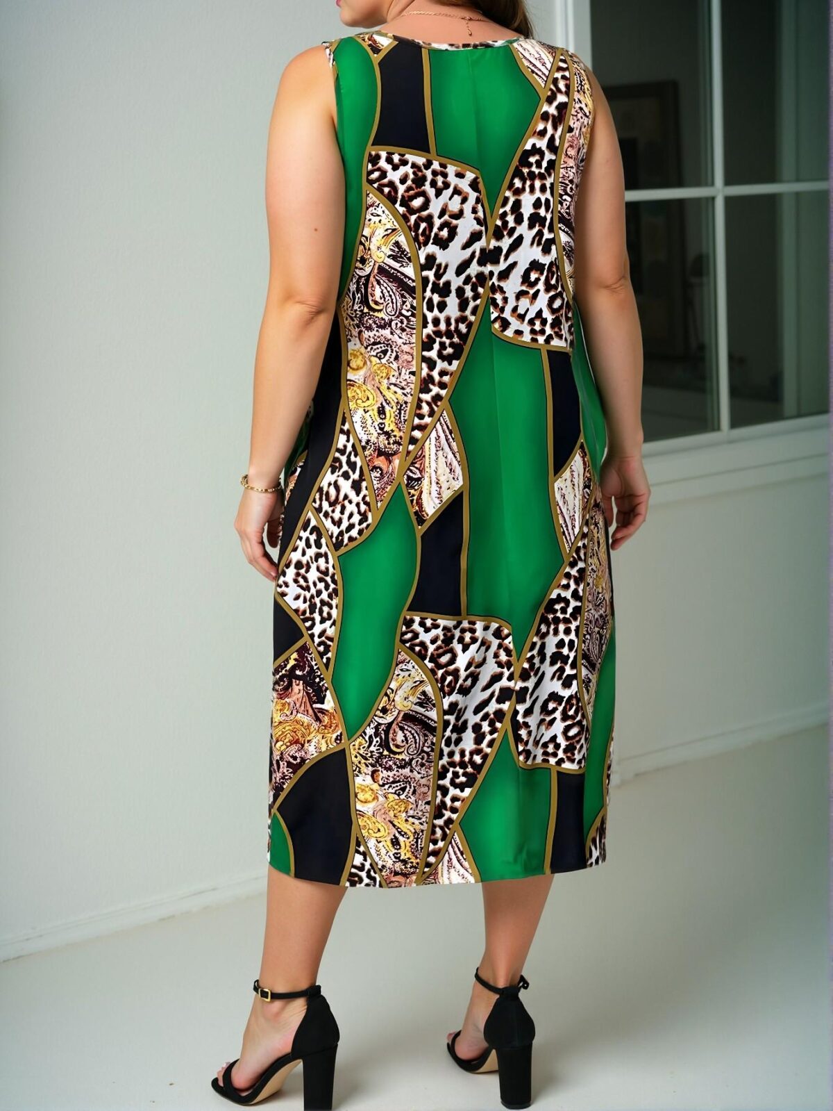 Elegant Green Trendy Leopard Print Splice Tank Dress for Women’s Spring and Summer Style Chic, Classy and Trendy Fashion Style to Dress to Impress - Image 2